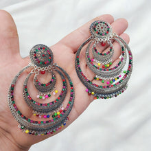 Silver Plated Oxidized Multi-Colored Pearl Heavy Earrings for Women and Girls