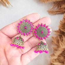 Trending Oxidized Plated Pink Stone Stud Earrings for Women and Girls