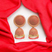 Maroon Gold Plated Jhumki Earrings for Women and Girls