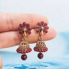 Oxidized Plated Red Stone Studs Jhumki Earrings for Women and Girls