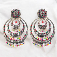 Silver Plated Oxidized Multi-Colored Pearl Heavy Earrings for Women and Girls