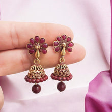 Oxidized Plated Red Stone Studs Jhumki Earrings for Women and Girls