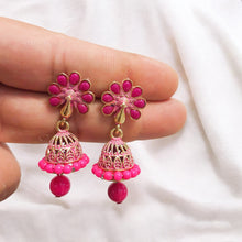 Oxidized Plated Red Stone Studs Jhumki Earrings for Women and Girls