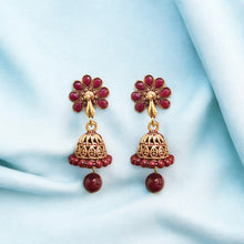 Oxidized Plated Red Stone Studs Jhumki Earrings for Women and Girls