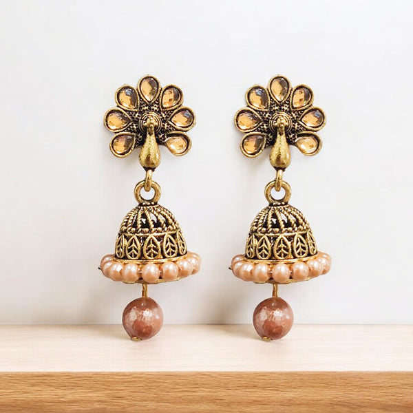 Daily Wear Oxidized Plated Stone Studs Jhumki Earrings for Women and Girls