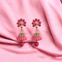 Oxidized Plated Red Stone Studs Jhumki Earrings for Women and Girls