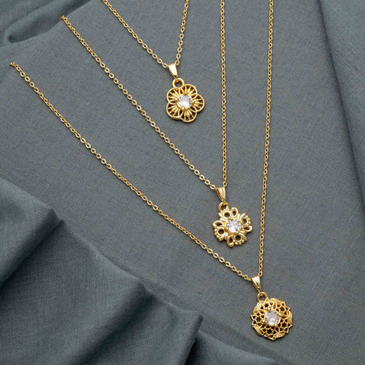 Charming Flower Shape Round Gold Plated Necklace Chain For Women and Girls