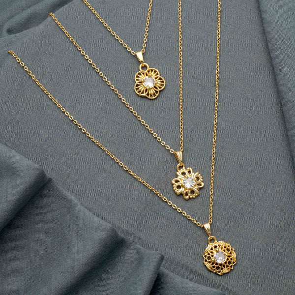 Charming Flower Shape Round Gold Plated Necklace Chain For Women and Girls