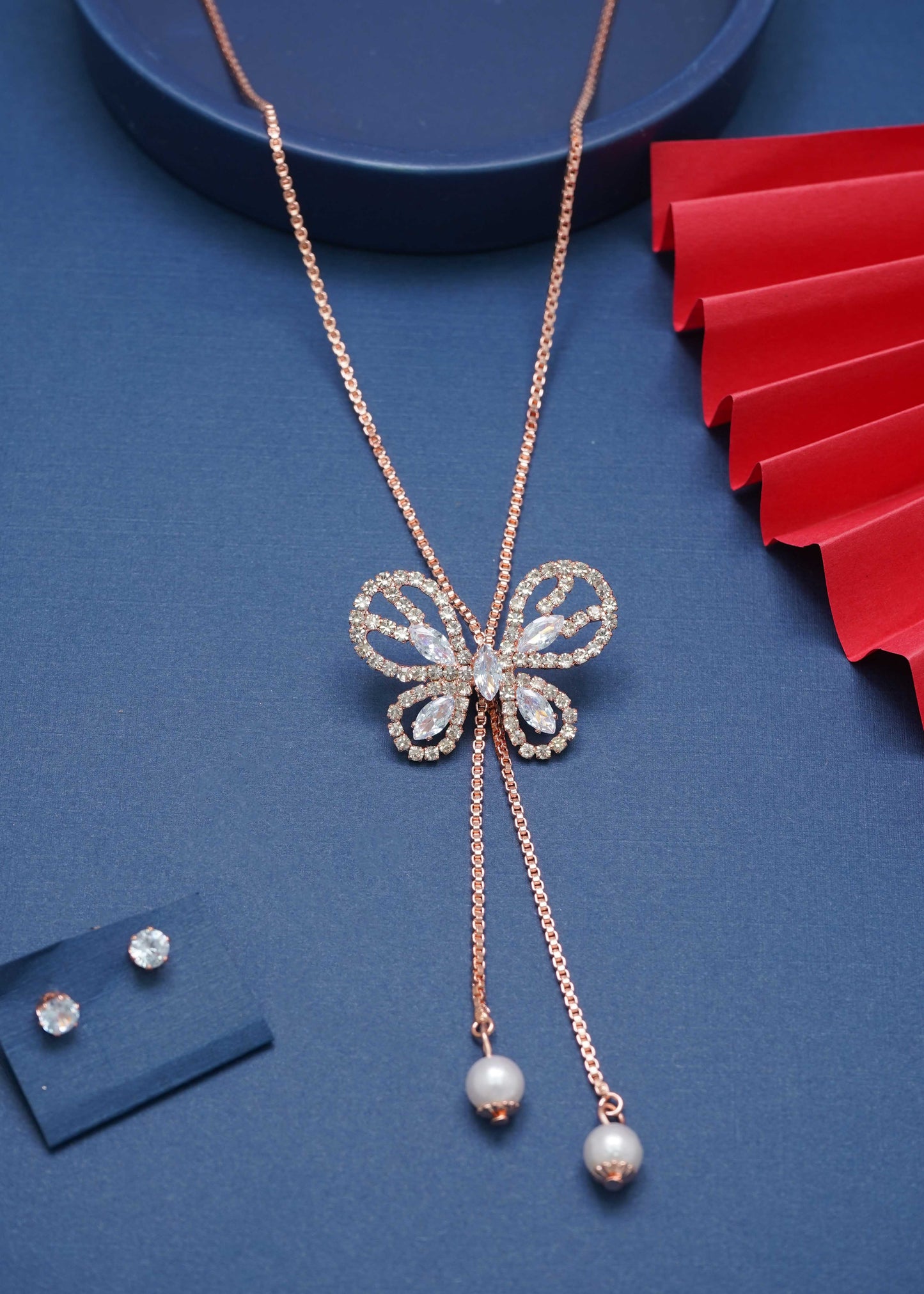 Stylish Butterfly Shape Ad Diamnind Studs Trendy Necklace For Women and Girls By Ramdev Art Fashion Jewellery