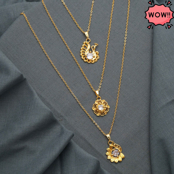 Designer and Trendy Gold Plated Necklace Chain For Women and Girls Pack Of 3