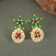 Golden Glamour AD Diamond Studs Earrings For Women and Girls