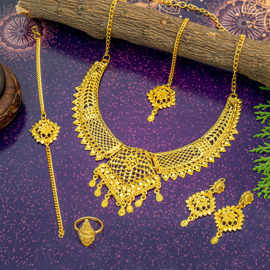 Ramdev Shimmering Kundan Gold Plated Choker Necklace Set For Women and Girls