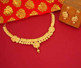 Ramdev Astonish Jalebi Design Gold Plated Choker Necklace set For Women and Girls