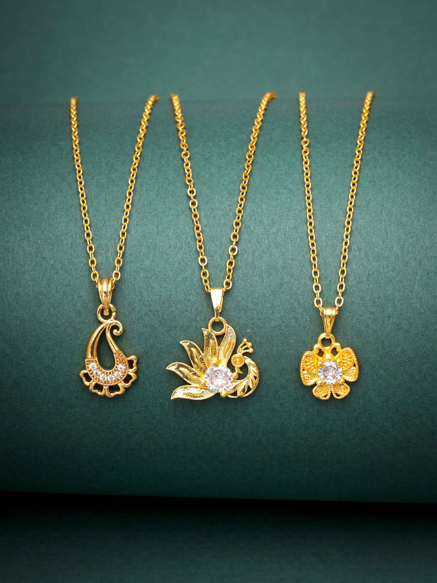 Peacock and Flower Shape Solitaire Gold Plated Necklace Chain For Girls and Women