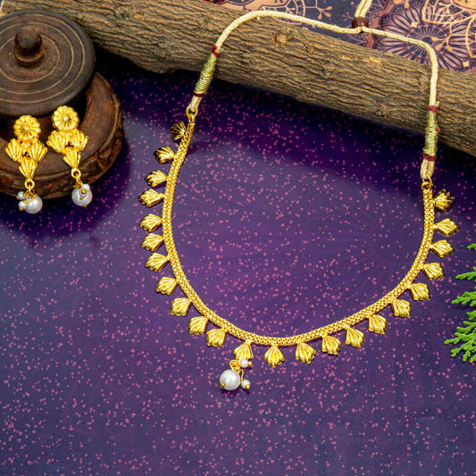 Ramdev Eye-Catchy Jalebi Design Gold Plated Necklace Set For Women And Girls