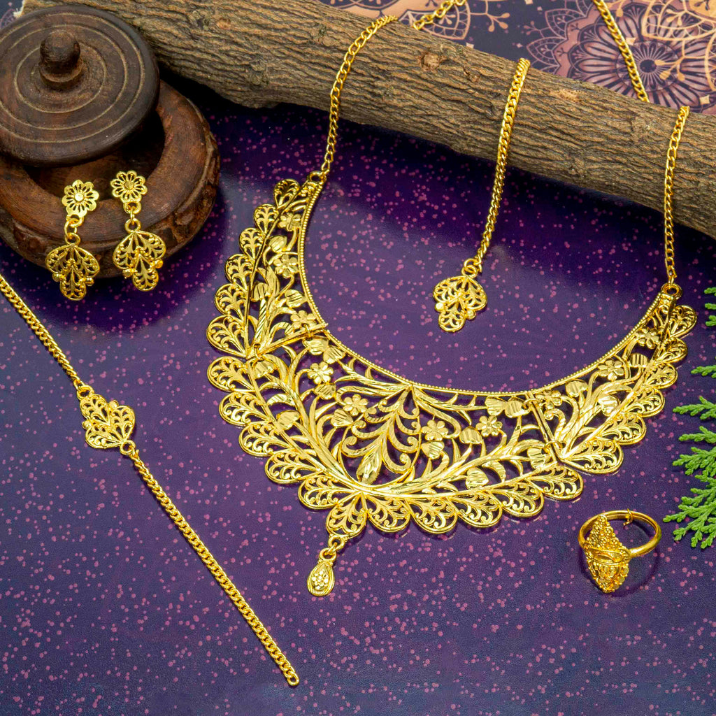 Incredible 22K Gold Plated Choker Necklace Set for Women and Girls