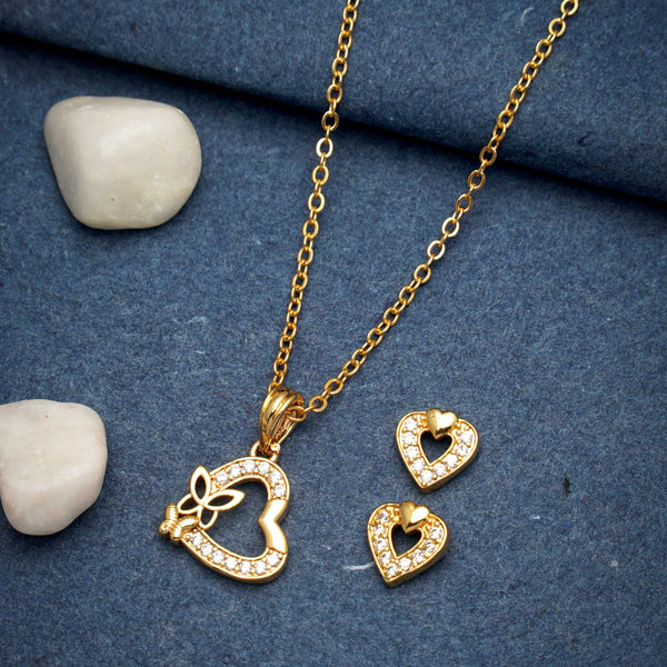 Elegance and Charming Heart Shape Gold Plated Necklace chain For Women and Girls With Earrings