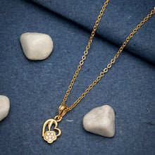 22K Gold-Plated Heart Pendant with a Flower Design and AD Diamond Studs.