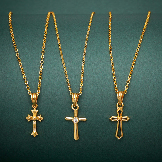 Cross Shape Jesus Gold Plated Necklace Chain For Girls and Men Pack of 3