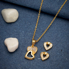 Share your Heart With This Charming Heart Gold Plated Necklace Chain For Women and Girls Along With Earrings