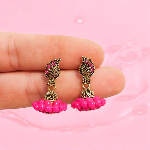 Handmade Oxidized Pink Pearl Stud Earrings for Women and Girls