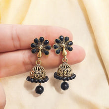 Daily Wear Oxidized Plated Black Stone Studs Jhumki Earrings for Women and Girls