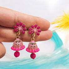 Oxidized Plated Red Stone Studs Jhumki Earrings for Women and Girls