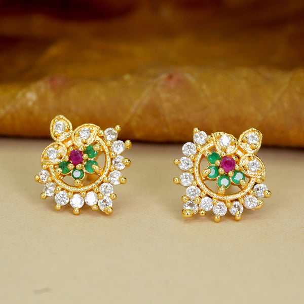 Stylish Glow Gold-Plated AD Diamond Studs For Women and Girls