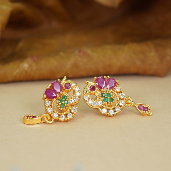 Charming Gold-Plated AD Diamond Earrings