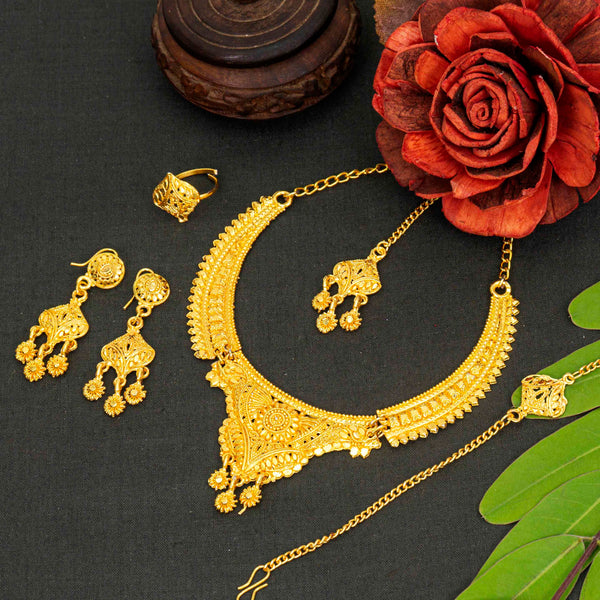 Ramdev Shimmering Kundan Gold Plated Pearl Choker Necklace Set For Women and Girls