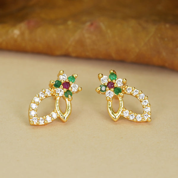 Fashion Glam AD Diamond Brass Gold Plated Studs Earrings For Women and Girls