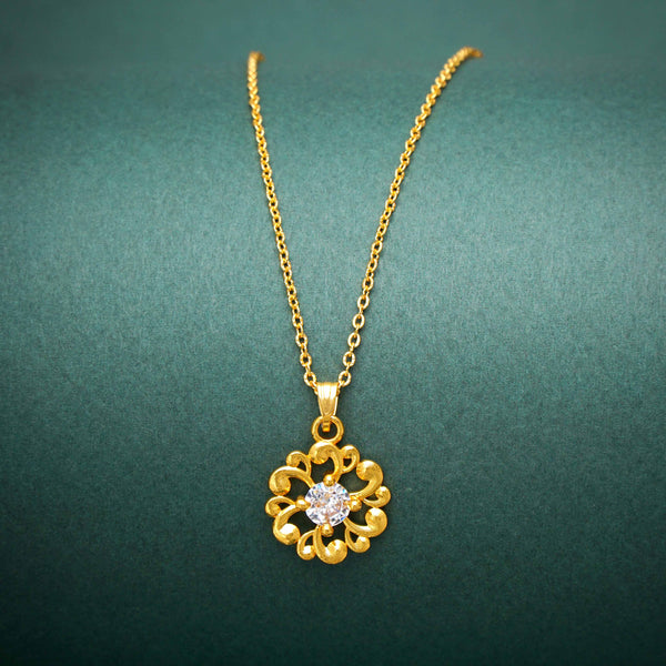 Round Shape AD Diamond Stud 22K Gold Plated Necklace Chain For Women and Girls