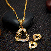 Elegance and Charming Heart Shape Gold Plated Necklace chain For Women and Girls With Earrings