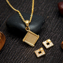 Gold Plated Stylish Square Shape Necklace Chain Design For Women and Girls Along With Earrings