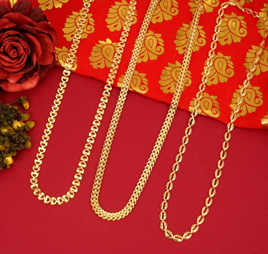 Daily Wear Stylish Pack Of 3 Gold Chain Necklace For Women and Girls