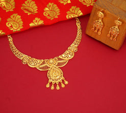 Stylish and Trendy Brass Gold Plated Necklace Set For Women and Girls