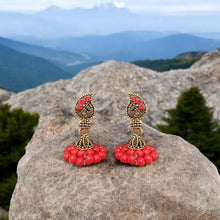 Handmade Oxidized Red Pearl Stud Earrings for Women and Girls