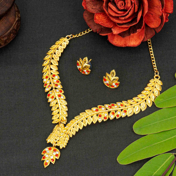 Charming Brass Gold Plated Necklace Set For Women and Girls