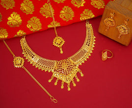 Ramdev Shimmering Kundan Gold Plated Choker Necklace Set For Women and Girls