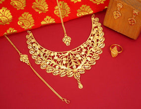 Incredible 22K Gold Plated Choker Necklace Set for Women and Girls