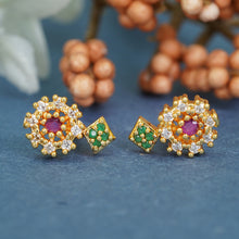 Glamorous Golden AD Diamond Studs Earrings For Women and Girls