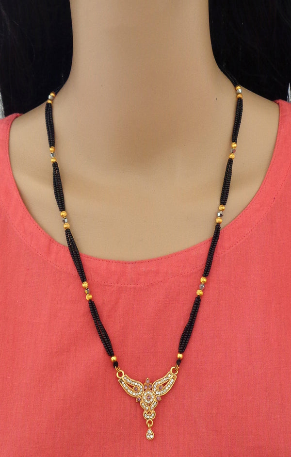 Women's Daily Wear 28-Inch Black & Gold Beads Handcrafted Mangalsutra