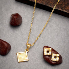 Gold Plated Stylish Square Shape Necklace Chain Design For Women and Girls Along With Earrings