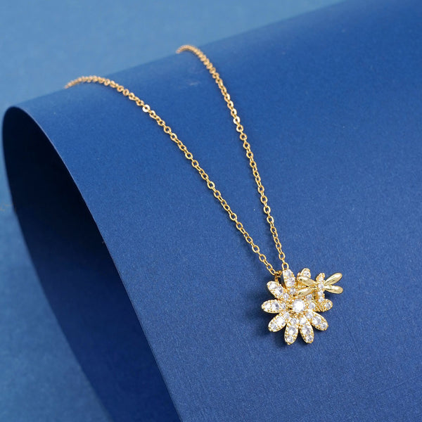 Charming Flower Shape Diamond Gold Plated Necklace For Women and Girls