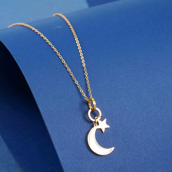 Trending Moon & Star Shape Pendant With Gold-Plated Chain for Women & Girls