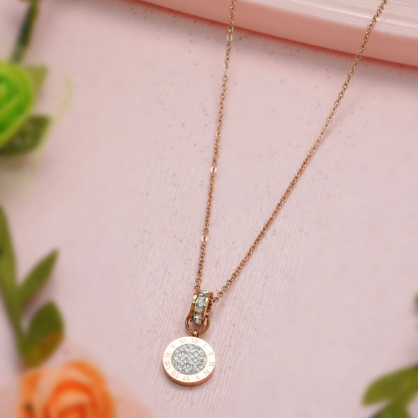 Stunning Round Shape Pendant With Rose Gold Plated Chain For Women and Girls