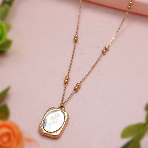 Rose Gold Square Flower Shape Necklace For Women and Girls