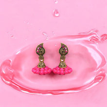 Handmade Oxidized Pink Pearl Stud Earrings for Women and Girls