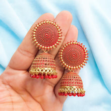 Maroon Gold Plated Jhumki Earrings for Women and Girls