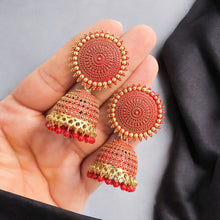 Maroon Gold Plated Jhumki Earrings for Women and Girls